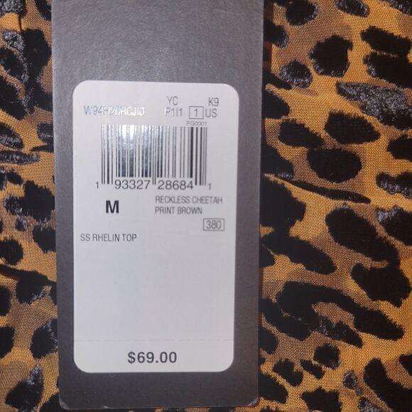 NWT Guess Women's Rhelin Wreckless Cheetah Print Top Brown Black M - Picture 9 of 10